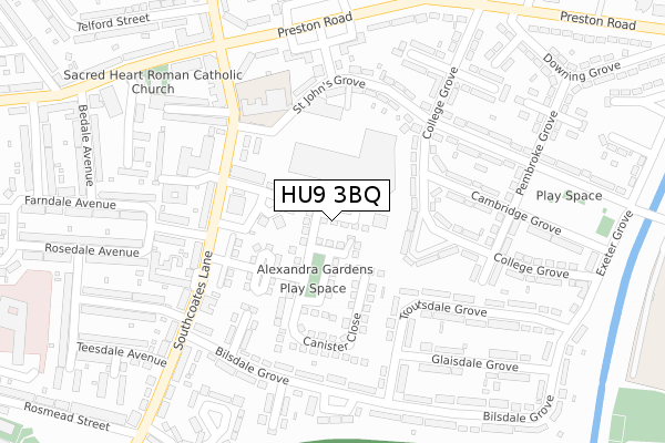 HU9 3BQ map - large scale - OS Open Zoomstack (Ordnance Survey)