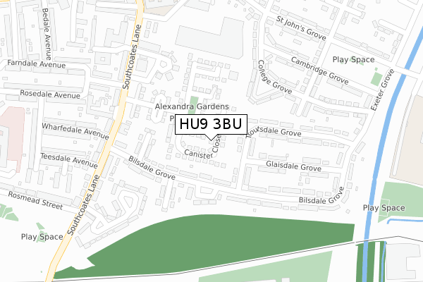 HU9 3BU map - large scale - OS Open Zoomstack (Ordnance Survey)