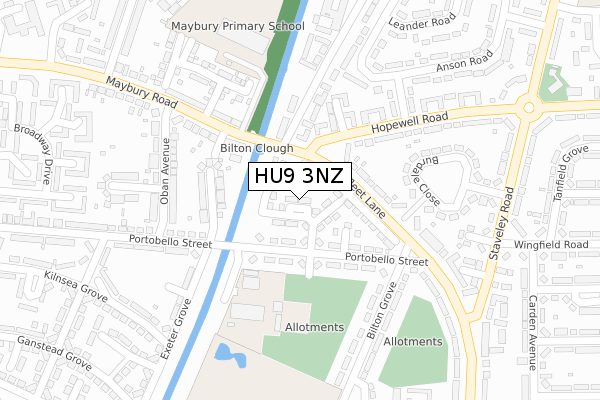 HU9 3NZ map - large scale - OS Open Zoomstack (Ordnance Survey)