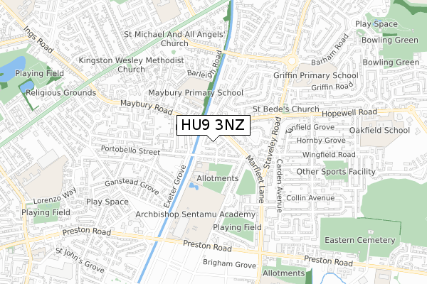 HU9 3NZ map - small scale - OS Open Zoomstack (Ordnance Survey)