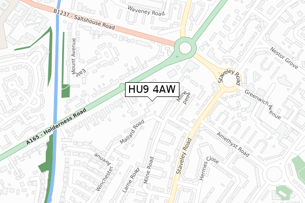 HU9 4AW map - large scale - OS Open Zoomstack (Ordnance Survey)