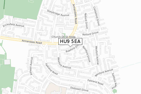 HU9 5EA map - large scale - OS Open Zoomstack (Ordnance Survey)