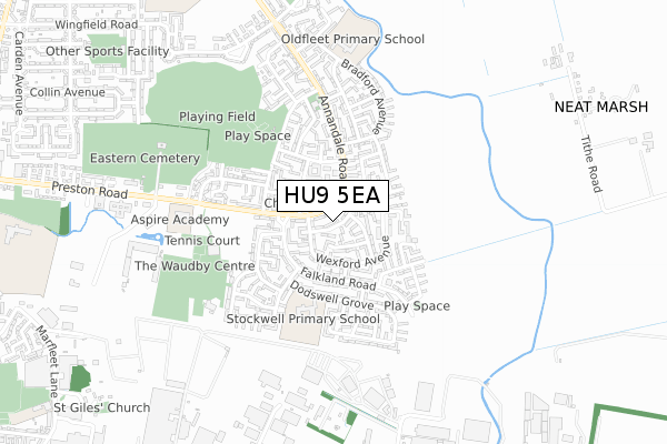 HU9 5EA map - small scale - OS Open Zoomstack (Ordnance Survey)