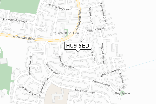 HU9 5ED map - large scale - OS Open Zoomstack (Ordnance Survey)