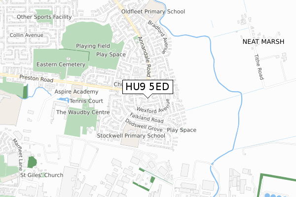 HU9 5ED map - small scale - OS Open Zoomstack (Ordnance Survey)