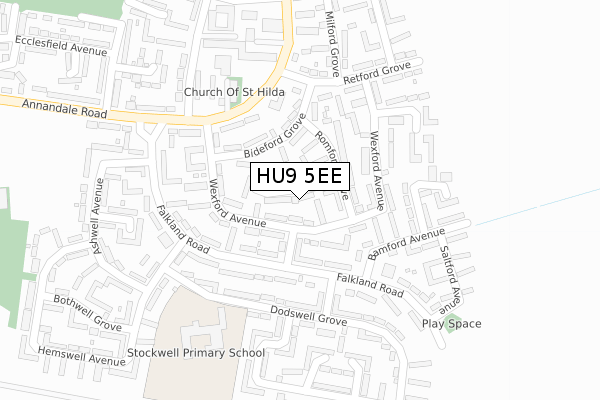 HU9 5EE map - large scale - OS Open Zoomstack (Ordnance Survey)