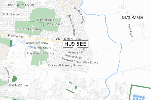 HU9 5EE map - small scale - OS Open Zoomstack (Ordnance Survey)