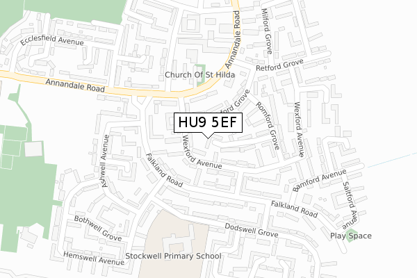 HU9 5EF map - large scale - OS Open Zoomstack (Ordnance Survey)