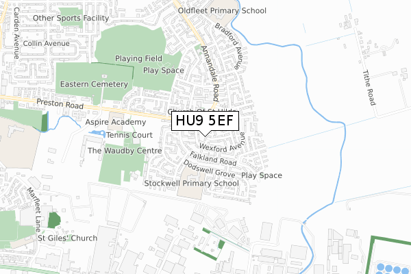 HU9 5EF map - small scale - OS Open Zoomstack (Ordnance Survey)