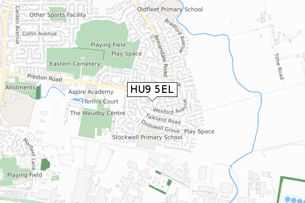 HU9 5EL map - small scale - OS Open Zoomstack (Ordnance Survey)