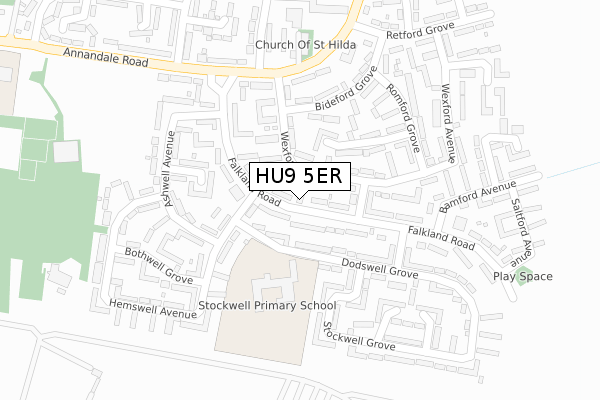 HU9 5ER map - large scale - OS Open Zoomstack (Ordnance Survey)