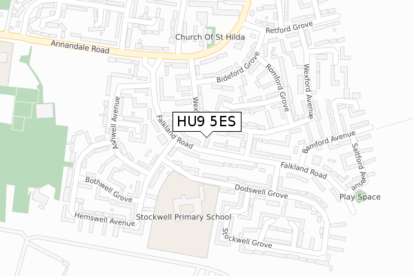 HU9 5ES map - large scale - OS Open Zoomstack (Ordnance Survey)