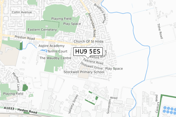 HU9 5ES map - small scale - OS Open Zoomstack (Ordnance Survey)