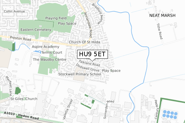 HU9 5ET map - small scale - OS Open Zoomstack (Ordnance Survey)