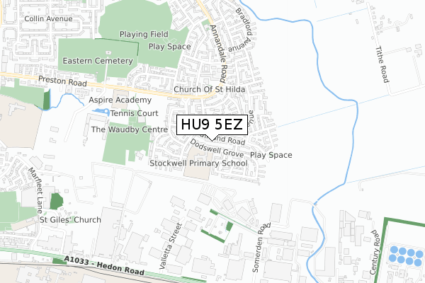 HU9 5EZ map - small scale - OS Open Zoomstack (Ordnance Survey)