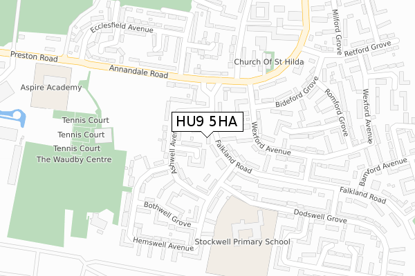 HU9 5HA map - large scale - OS Open Zoomstack (Ordnance Survey)