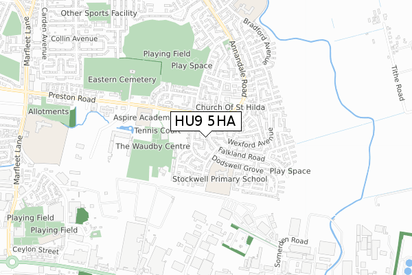 HU9 5HA map - small scale - OS Open Zoomstack (Ordnance Survey)