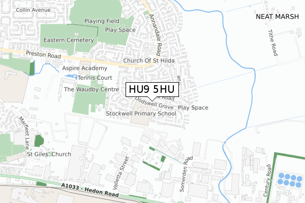 HU9 5HU map - small scale - OS Open Zoomstack (Ordnance Survey)