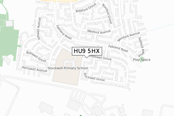 HU9 5HX map - large scale - OS Open Zoomstack (Ordnance Survey)