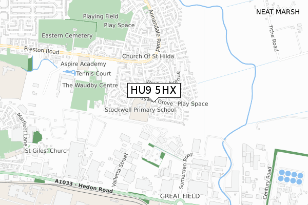 HU9 5HX map - small scale - OS Open Zoomstack (Ordnance Survey)