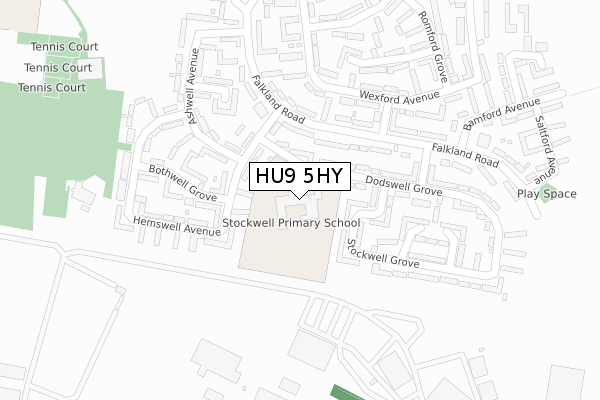 HU9 5HY map - large scale - OS Open Zoomstack (Ordnance Survey)