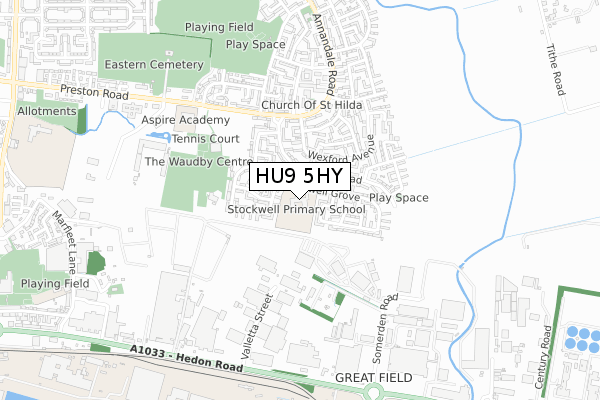 HU9 5HY map - small scale - OS Open Zoomstack (Ordnance Survey)