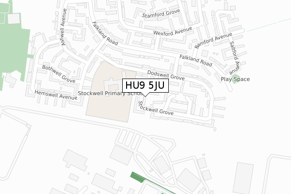 HU9 5JU map - large scale - OS Open Zoomstack (Ordnance Survey)