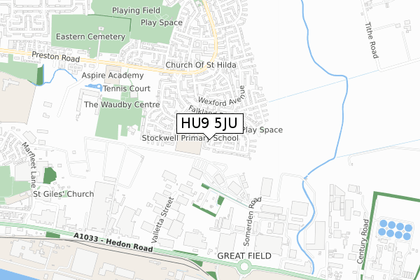 HU9 5JU map - small scale - OS Open Zoomstack (Ordnance Survey)