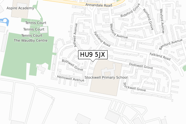 HU9 5JX map - large scale - OS Open Zoomstack (Ordnance Survey)