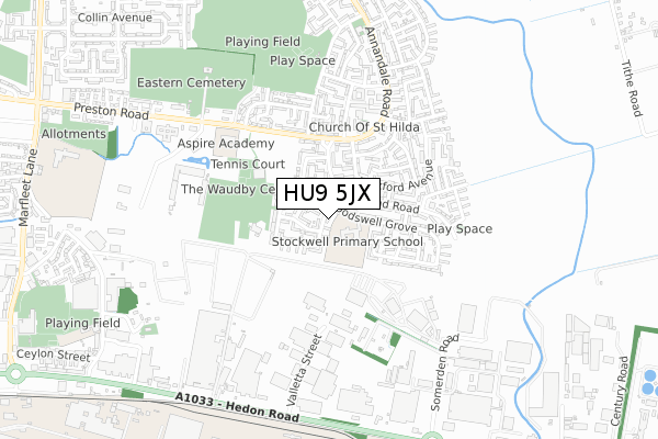 HU9 5JX map - small scale - OS Open Zoomstack (Ordnance Survey)