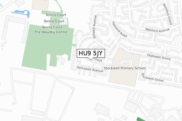 HU9 5JY map - large scale - OS Open Zoomstack (Ordnance Survey)