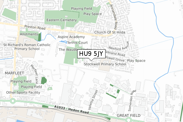 HU9 5JY map - small scale - OS Open Zoomstack (Ordnance Survey)