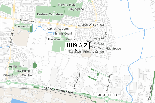 HU9 5JZ map - small scale - OS Open Zoomstack (Ordnance Survey)