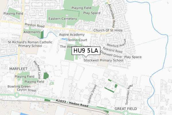 HU9 5LA map - small scale - OS Open Zoomstack (Ordnance Survey)