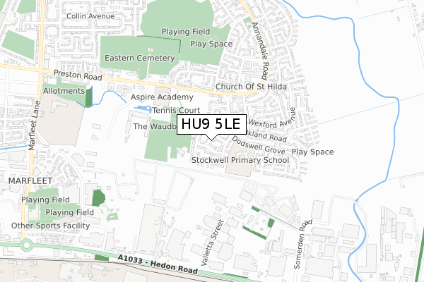 HU9 5LE map - small scale - OS Open Zoomstack (Ordnance Survey)