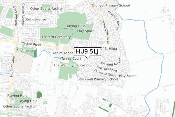 HU9 5LJ map - small scale - OS Open Zoomstack (Ordnance Survey)