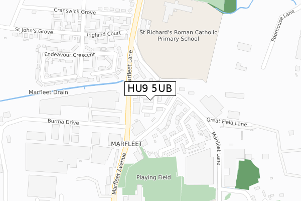 HU9 5UB map - large scale - OS Open Zoomstack (Ordnance Survey)