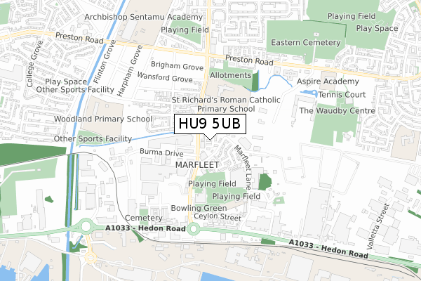 HU9 5UB map - small scale - OS Open Zoomstack (Ordnance Survey)