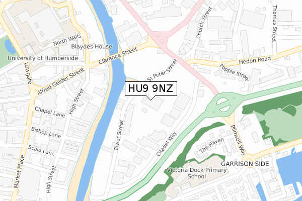 HU9 9NZ map - large scale - OS Open Zoomstack (Ordnance Survey)