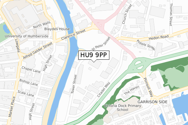 HU9 9PP map - large scale - OS Open Zoomstack (Ordnance Survey)