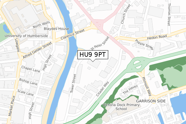 HU9 9PT map - large scale - OS Open Zoomstack (Ordnance Survey)