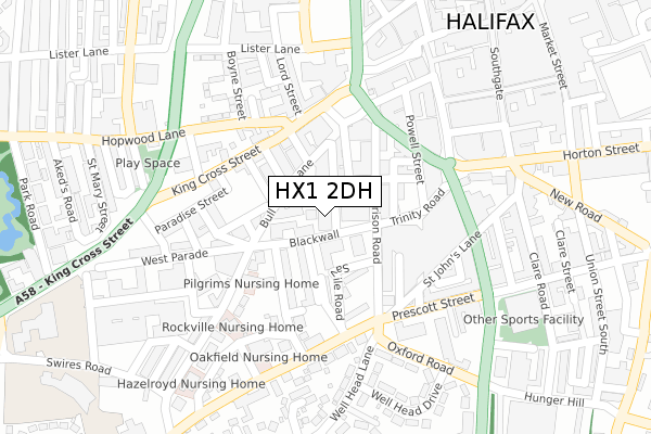 HX1 2DH map - large scale - OS Open Zoomstack (Ordnance Survey)