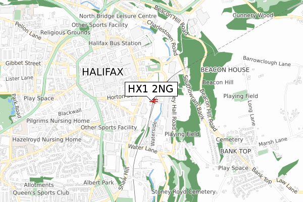 HX1 2NG map - small scale - OS Open Zoomstack (Ordnance Survey)