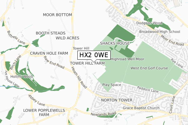 HX2 0WE map - small scale - OS Open Zoomstack (Ordnance Survey)