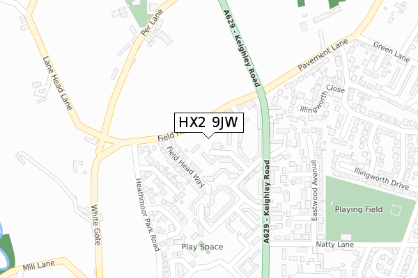 HX2 9JW map - large scale - OS Open Zoomstack (Ordnance Survey)