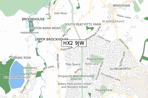 HX2 9JW map - small scale - OS Open Zoomstack (Ordnance Survey)