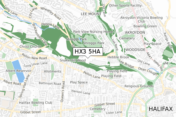 HX3 5HA map - small scale - OS Open Zoomstack (Ordnance Survey)