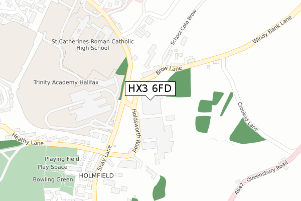 HX3 6FD map - large scale - OS Open Zoomstack (Ordnance Survey)