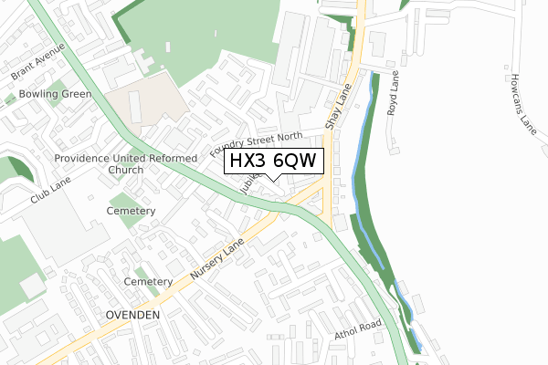 HX3 6QW map - large scale - OS Open Zoomstack (Ordnance Survey)