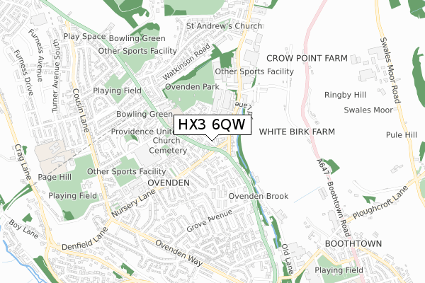 HX3 6QW map - small scale - OS Open Zoomstack (Ordnance Survey)